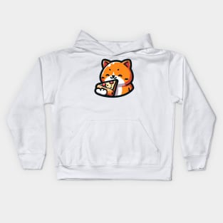 orange cat eating pizza Kids Hoodie